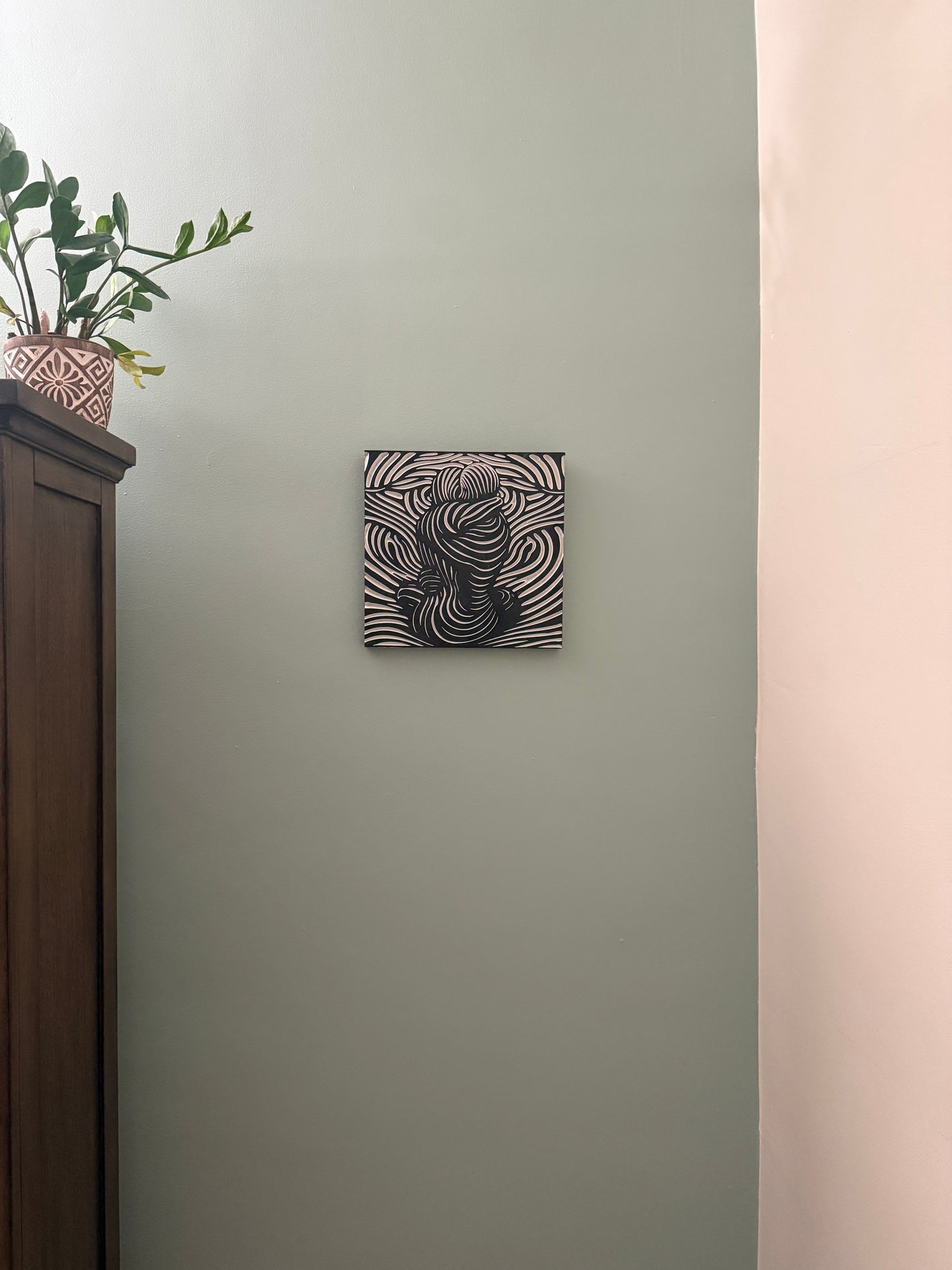 Modern Contour Embrace Wall Art | CNC Carved Wood Artwork | 12” x 12” Two-Tone Decor